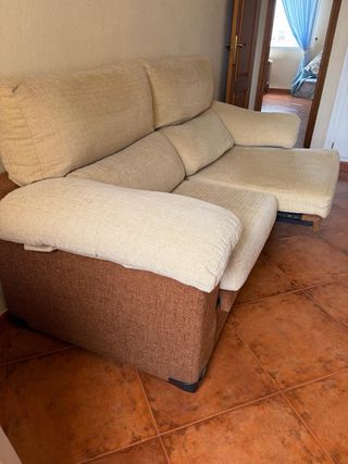 Sofá 2 plazas beige y marrón