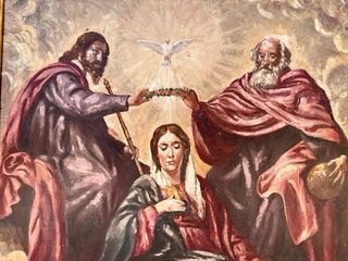 Coronación de la Virgen, pintura devocional s. XIX