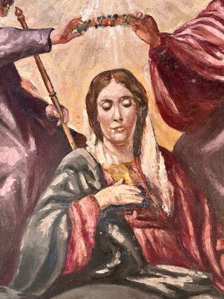Coronación de la Virgen, pintura devocional s. XIX