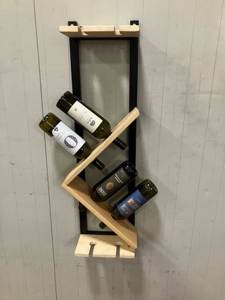 Porta bottiglie multifunzionale legno e metallo