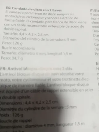 Candado Disco Patinete/Moto/Bici Antirrobo