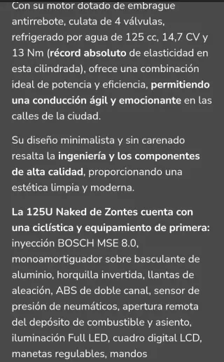 Zontes ZT125-U Negra Naked Manual