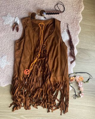Disfraz Hippie Chaleco Flecos y Accesorios