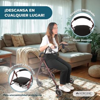 Andador 4 ruedas con asiento y cesta