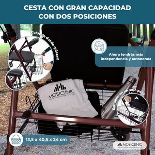 Andador 4 ruedas con asiento y cesta
