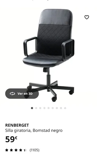 Silla de oficina Ikea Renberget Negra