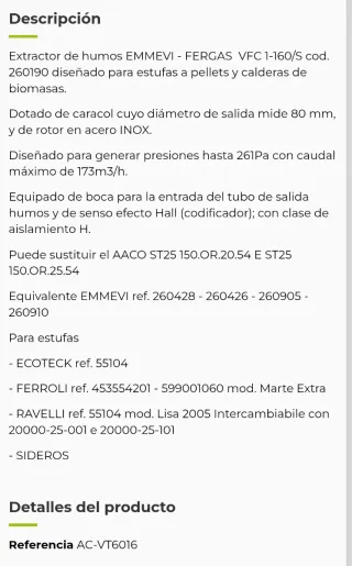 Extractor de humos FERGAS estufas pellets