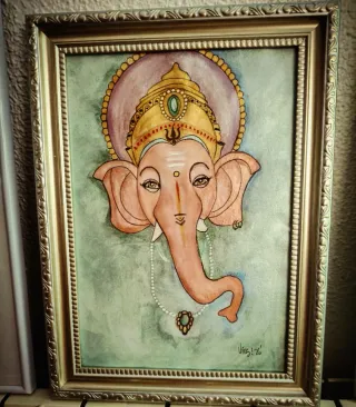Pintura Ganesha Arte Hindú Lienzo