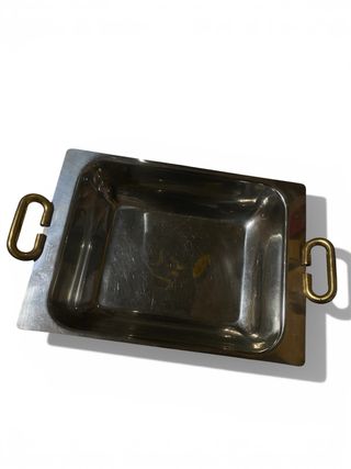 Vassoio vintage acciaio inox con manici oro