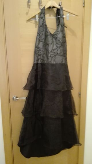 Vestido largo fiesta negro y gris