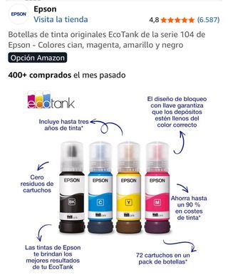 Inchiostro Epson EcoTank 104 Ciano, Magenta, Giallo, N