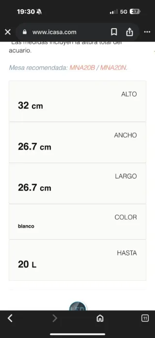 Acuario Nano Agua LED 20L Blanco