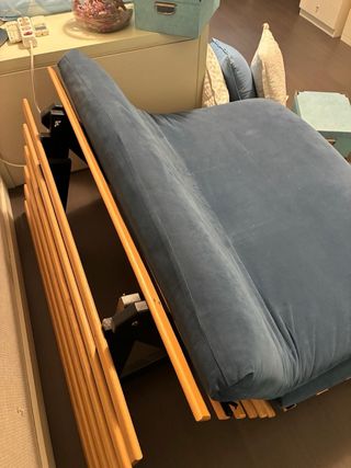 Sofá cama azul y marrón