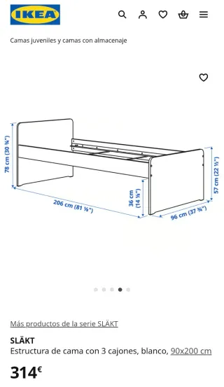 Cama IKEA SLÄKT con 3 cajones