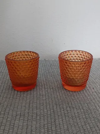 2 Porta-Velas de Vidro Laranja Texturizado