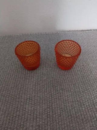 2 Porta-Velas de Vidro Laranja Texturizado