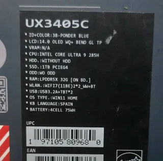 ASUS Zenbook 14 OLED UX3405C Core 9 Ultra 32Gb 1Tb