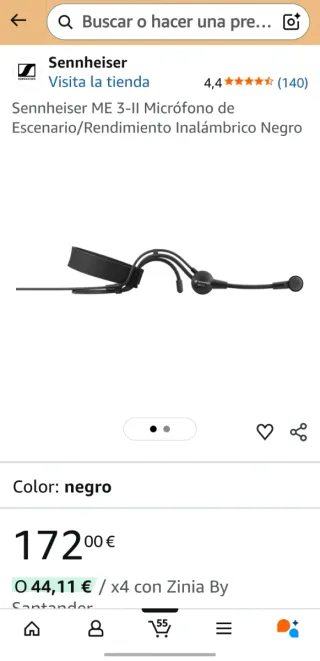 Micrófono Sennheiser ME 3-II Negro.