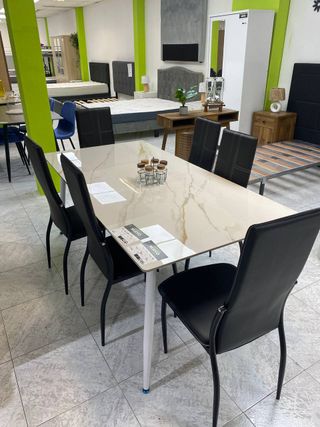 Mesa Comedor 180cm + 6 Sillas Negras