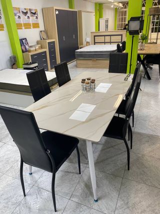 Mesa Comedor 180cm + 6 Sillas Negras