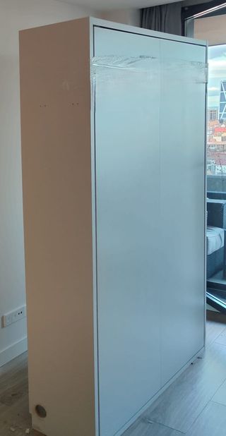 Cama Abatible Vertical Blanca + Colchón