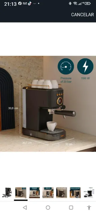 Cafetera Princess 1100W 20 Bares