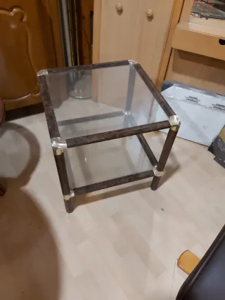 Mesa centro cristal y madera 50x50