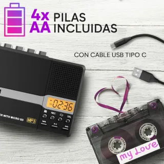 KLIM K10 Reproductor Cassette Portátil y Grabadora