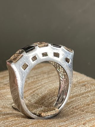 Anello Argento 925 Vintage Pietre Nere