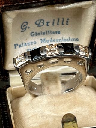 Anello Argento 925 Vintage Pietre Nere