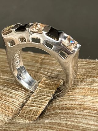 Anello Argento 925 Vintage Pietre Nere