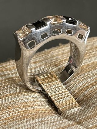 Anello Argento 925 Vintage Pietre Nere