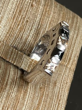 Anello Argento 925 Vintage Pietre Nere