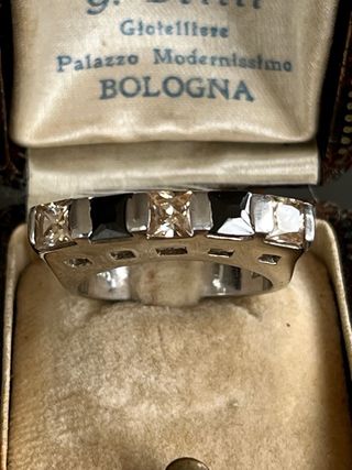 Anello Argento 925 Vintage Pietre Nere