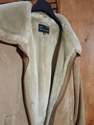 Cazadora piel vuelta beige/marrón