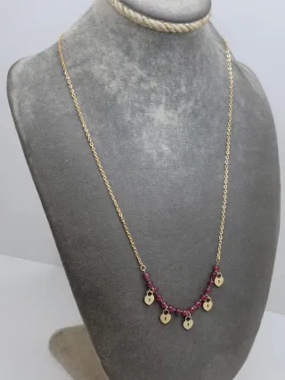 Collar Corazones y Perlas Rojas Baño Oro