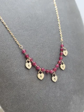 Collar Corazones y Perlas Rojas Baño Oro