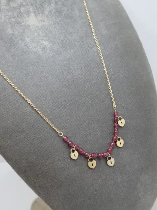 Collar Corazones y Perlas Rojas Baño Oro