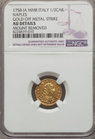 1758 Nápoles 1/2 Carlino Oro (Off-Metal)