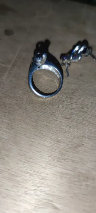 Anillo y pendientes plata con piedras moradas