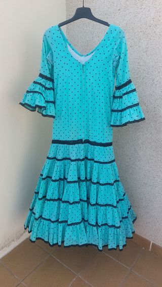 Traje Flamenca Niña T12 Agua Marina lunar negro