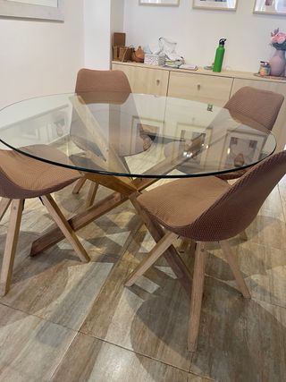 Mesa redonda cristal y madera