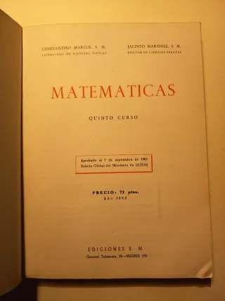 Matemáticas 5º de 1966