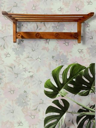 Perchero vintage madera estante y 4 colgadores