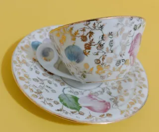 Taza y platillo de porcelana