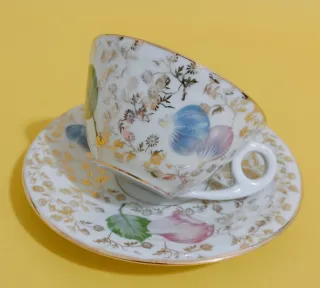 Taza y platillo de porcelana