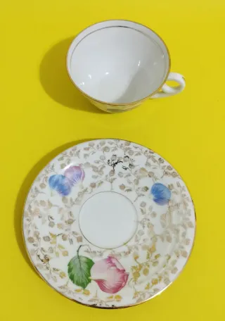 Taza y platillo de porcelana