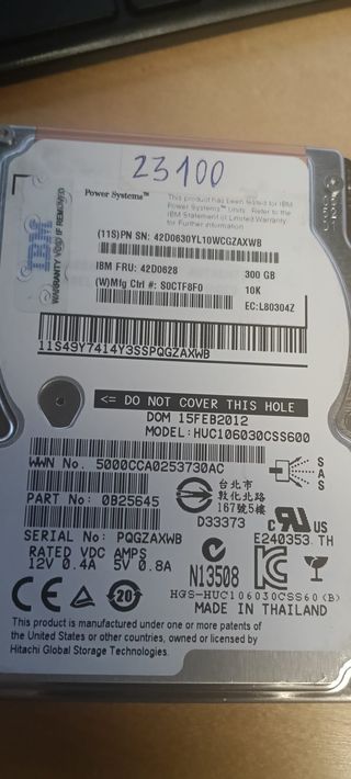 Disco Duro IBM SAS 300GB 10K 2.5 Hitachi