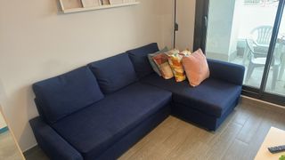 Sofá Cama 3 Plazas Chaise Longue Azul