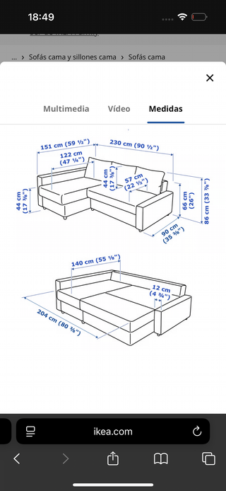 Sofá Cama 3 Plazas Chaise Longue Azul
